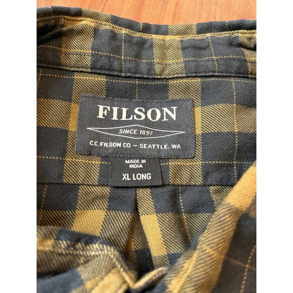 Filson flannel shirt Alaskan guide button down plaid size xl long Black & Yellow - Picture 4 of 6